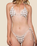Sexy Halter Neck Florals Solid Colorful Tie Side String Two-piece Swimsuit S-XL
