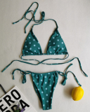Sexy Halter Neck Florals Solid Colorful Tie Side String Two-piece Swimsuit S-XL