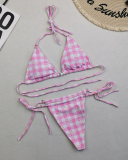 Sexy Halter Neck Florals Solid Colorful Tie Side String Two-piece Swimsuit S-XL