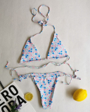 Sexy Halter Neck Florals Solid Colorful Tie Side String Two-piece Swimsuit S-XL