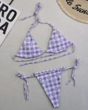 Sexy Halter Neck Florals Solid Colorful Tie Side String Two-piece Swimsuit S-XL