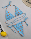 Sexy Halter Neck Florals Solid Colorful Tie Side String Two-piece Swimsuit S-XL
