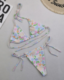 Sexy Halter Neck Florals Solid Colorful Tie Side String Two-piece Swimsuit S-XL