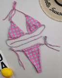 Sexy Halter Neck Florals Solid Colorful Tie Side String Two-piece Swimsuit S-XL