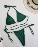 Halter Neck Solid Color Lady Tie Side String Two-piece Swimsuit White Yellow Green Red Purple Black Coffee S-L