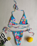 Sexy Halter Neck Florals Solid Colorful Tie Side String Two-piece Swimsuit S-XL