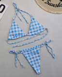 Sexy Halter Neck Florals Solid Colorful Tie Side String Two-piece Swimsuit S-XL