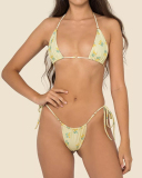 Sexy Halter Neck Florals Solid Colorful Tie Side String Two-piece Swimsuit S-XL