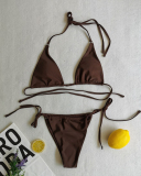 Sexy Halter Neck Florals Solid Colorful Tie Side String Two-piece Swimsuit S-XL