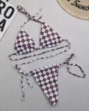 Sexy Halter Neck Florals Solid Colorful Tie Side String Two-piece Swimsuit S-XL