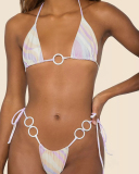 Halter Neck Solid Color Lady Tie Side String Two-piece Swimsuit White Yellow Green Red Purple Black Coffee S-L