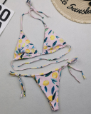 Sexy Halter Neck Florals Solid Colorful Tie Side String Two-piece Swimsuit S-XL