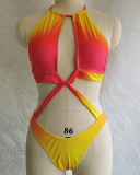 Women Halter Neck Gradient Color Sexy Hollow Out High Waist One-piece Swimsuit Green Orange S-4XL