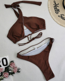 Ladies Fashion New Swimsuit Solid Color Sexy Two Piece Bikini Swimwear S-XL