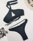 Ladies Fashion New Swimsuit Solid Color Sexy Two Piece Bikini Swimwear S-XL