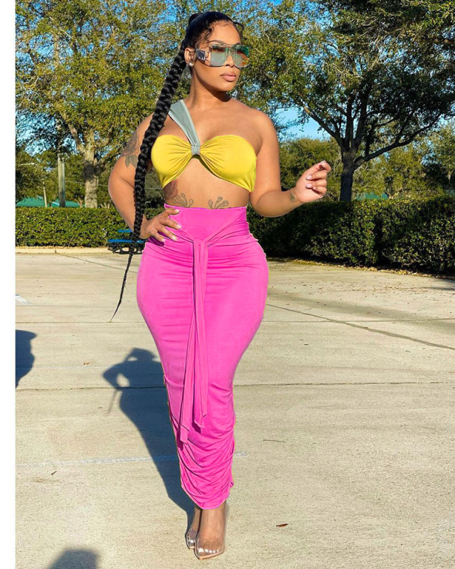 New Arrival 2022 Summer Two Piece With Long Skirt S-XL