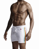 Low Waist Men's Casual Solid Color Five-point Pants With Rainbow Edge Red Black White Deep Blue M-2XL