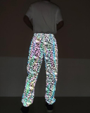Ladies Fashion Cartoon Mushroom Print Color Reflective Pants Men's Hip Hop S-3XL