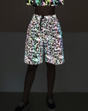 Ladies Fashion Cartoon Mushroom Print Color Reflective Pants Men's Hip Hop S-3XL