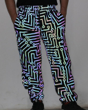 Ladies Fashion Cartoon Mushroom Print Color Reflective Pants Men's Hip Hop S-3XL