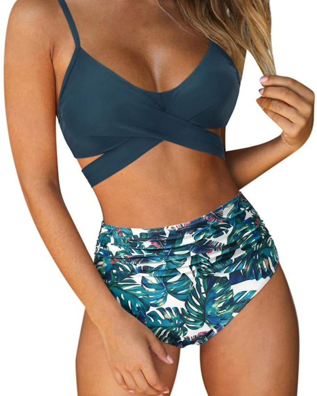Women Fashion Women Strap Florals Printed High Waist Two-piece Swimsuit Sexy Bikini S-XL