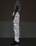 Ladies Fashion Cartoon Mushroom Print Color Reflective Pants Men's Hip Hop S-3XL