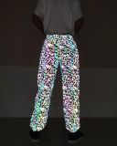 Ladies Fashion Cartoon Mushroom Print Color Reflective Pants Men's Hip Hop S-3XL