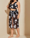Lady Mesh See Through Three Piece Swimwear Black XL-4XL