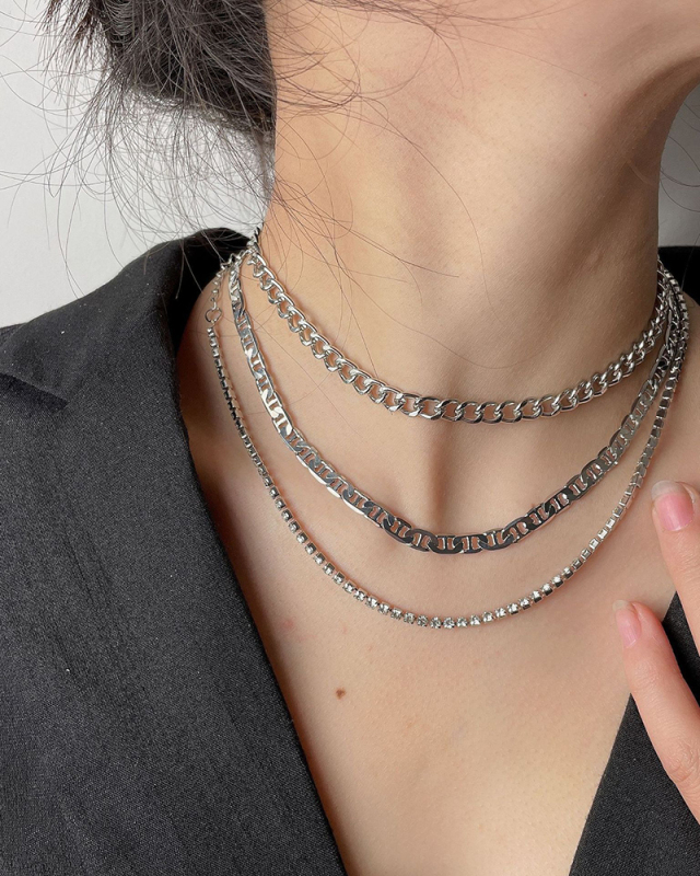 Punk 3 Layer Link Chain Gold Cuban Necklace Choker