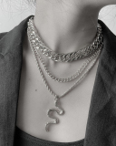 Cuban Rope Chain Chunky Hiphop Necklace Miami Double Layered Snake Pendant Choker