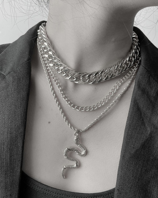 Cuban Rope Chain Chunky Hiphop Necklace Miami Double Layered Snake Pendant Choker