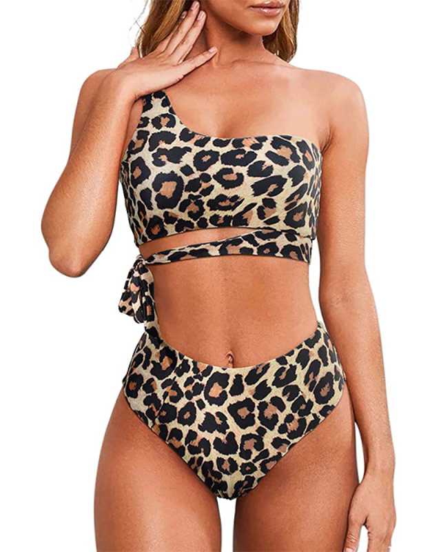 Hot Sale One Shoulder Strappy High Waist Women Sexy Two-piece Swimsuit S-2XL