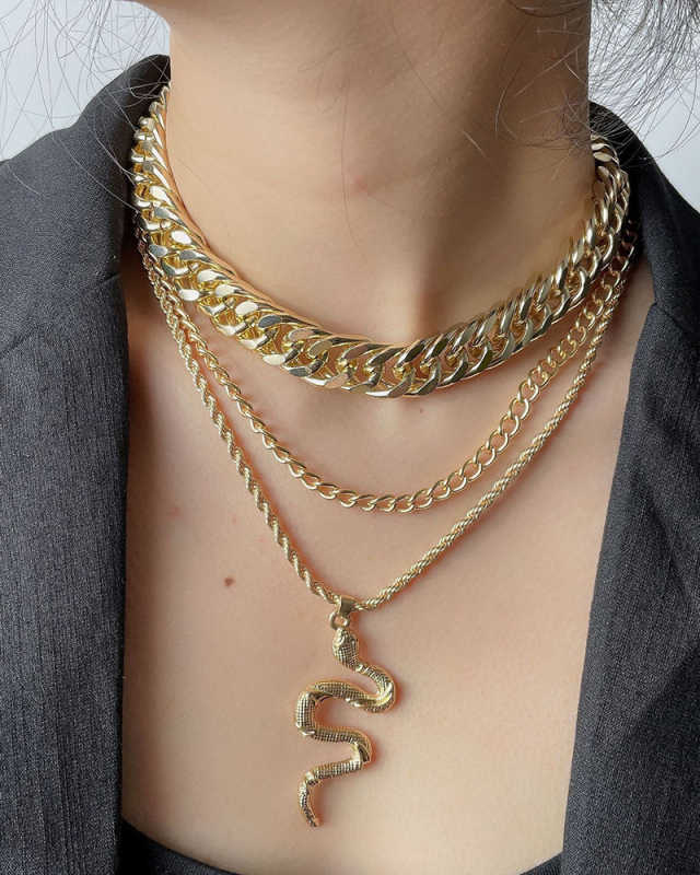 Cuban Rope Chain Chunky Hiphop Necklace Miami Double Layered Snake Pendant Choker