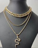 Cuban Rope Chain Chunky Hiphop Necklace Miami Double Layered Snake Pendant Choker