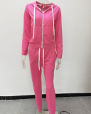 Women Long Sleeve Hoodies Zipper Slim Pants Sets Two Pieces Outfit Pink Yellow Orange Gray Black Rose Red Blue Brown Army Green Wine Red Khaki XS-5XL