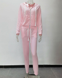 Women Long Sleeve Hoodies Zipper Slim Pants Sets Two Pieces Outfit Pink Yellow Orange Gray Black Rose Red Blue Brown Army Green Wine Red Khaki XS-5XL