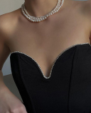 Lady Solid Color Slash Neck Tops Black S-L 