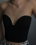 Lady Solid Color Slash Neck Tops Black S-L 