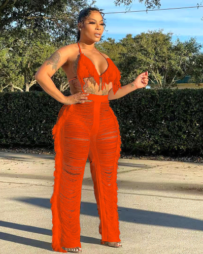 Fringe Women Beach Two Piece Pant Set S-XXL