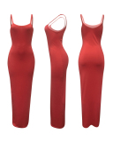 Summer Hot Sale Women Solid Color Sleeveless Slim Long Maxi Dresses Casual Dresses Pink Yellow Light Green Red S-2XL