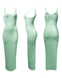 Summer Hot Sale Women Solid Color Sleeveless Slim Long Maxi Dresses Casual Dresses Pink Yellow Light Green Red S-2XL