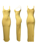 Summer Hot Sale Women Solid Color Sleeveless Slim Long Maxi Dresses Casual Dresses Pink Yellow Light Green Red S-2XL