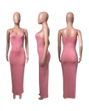 Summer Hot Sale Women Solid Color Sleeveless Slim Long Maxi Dresses Casual Dresses Pink Yellow Light Green Red S-2XL