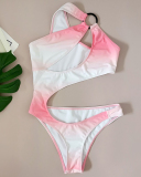 New Women One Shoulder Hollow Out Slash Neck Gradient One-piece Swimsuit Pink S-L