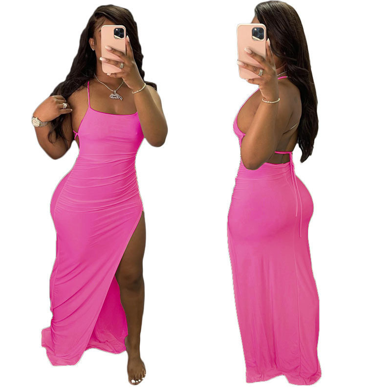 Women Sleeveless Solid Color High Slit Casual Maxi Dresses S-2XL