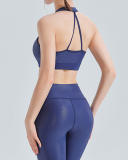 New Yoga Suit Running Sports Beauty Back Bra Nude Glossy Fitness Two-piece Suit S-XL