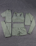 Five Piece Shorts Short Sleeve Long Sleeve Pants Bra Set Women Fitness Top Vest Yoga Wear Solid Color S-L