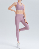 New Yoga Suit Running Sports Beauty Back Bra Nude Glossy Fitness Two-piece Suit S-XL