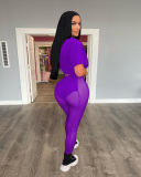 Short Sleeve Mesh Women Two Piece Pant Set S-XXL