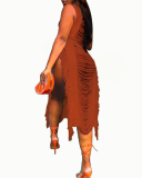 Summer Beach Sleeveless Hollow Out Tassel Square Collar Midi Dresses Casual Dresses White Orange Red Black S-2XL